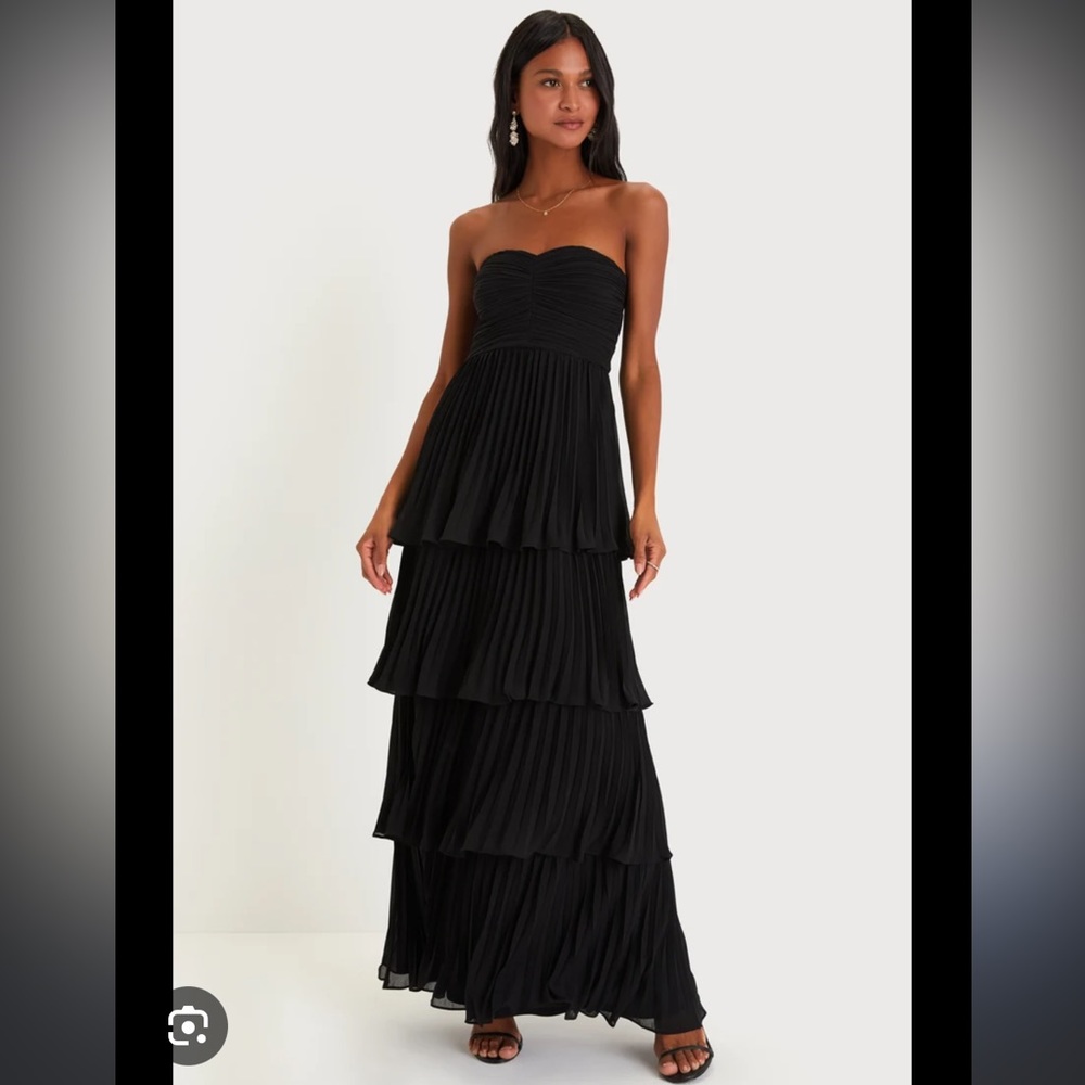 Seriously Sensational Black Strapless Tiered Maxi Dress